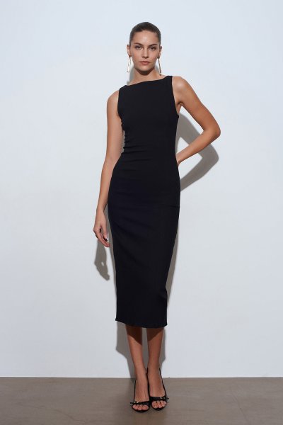 Dilvin Extra Slim Fit Midi Elbise 91099