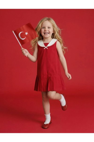 Koton Pamuklu Kolsuz Bebe Yaka A Kesim Pileli Elbise 6SMG80090AW