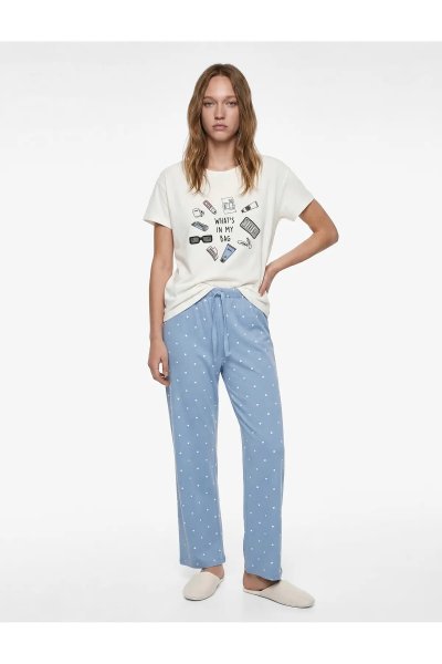 Koton Kadın Rahat Kalıp Baskılı Kısa Kollu Bisiklet Yaka Pijama Takımı 6SLK40075MK