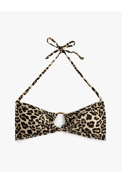 Koton Boyundan Bağlamalı Halka Detaylı Leopar Desenli Bandeau Bikini Üstü 6SAK10101MM