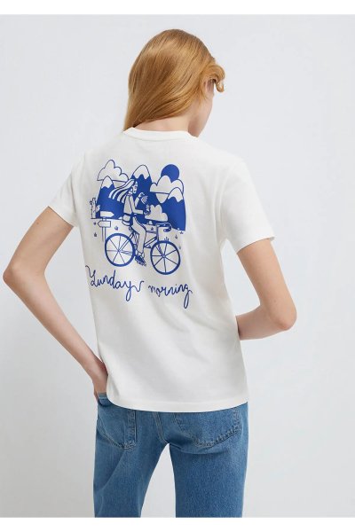 Mavi Baskılı Kırık Beyaz Kadın T-Shirt M1613740-70057