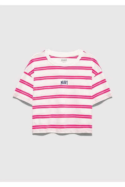 7610387-91358 MAVİ LOGO BASKILI ÇİZGİLİ CROP