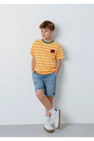 Mavi Baskılı Turuncu Tişört Loose Fit / Bol Rahat Kesim 6610467-89144
