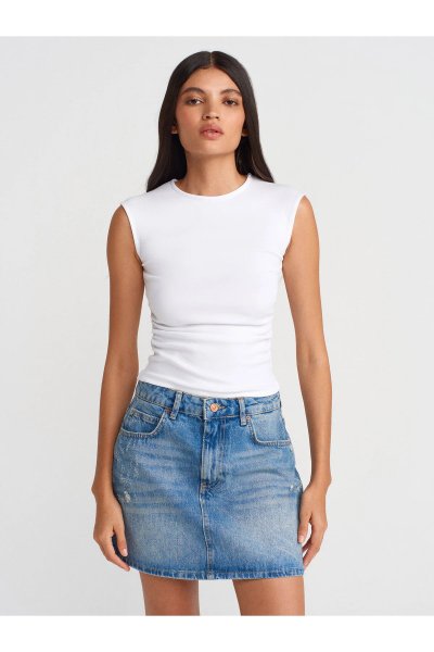 Dilvin Büzgülü Basic T-Shirt 21054