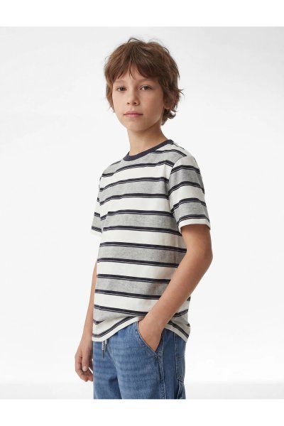 Koton Kısa Kollu Bisiklet Yaka Çizgili Oversize Tişört 6SKB10578TK