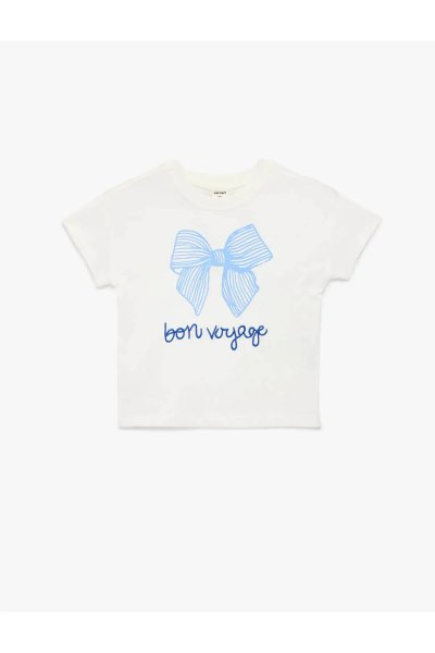 Koton Fiyonk Baskılı Ekru Kız Bebek T-Shirt 6SMG10027AK
